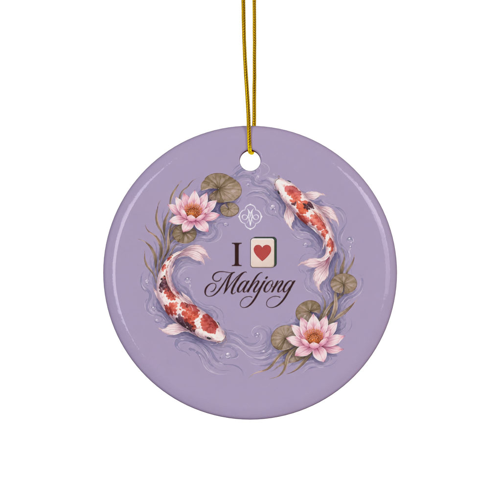 Lavender Koi I Love Mahjong 3" Double Sided Ceramic Christmas Tree Ornament