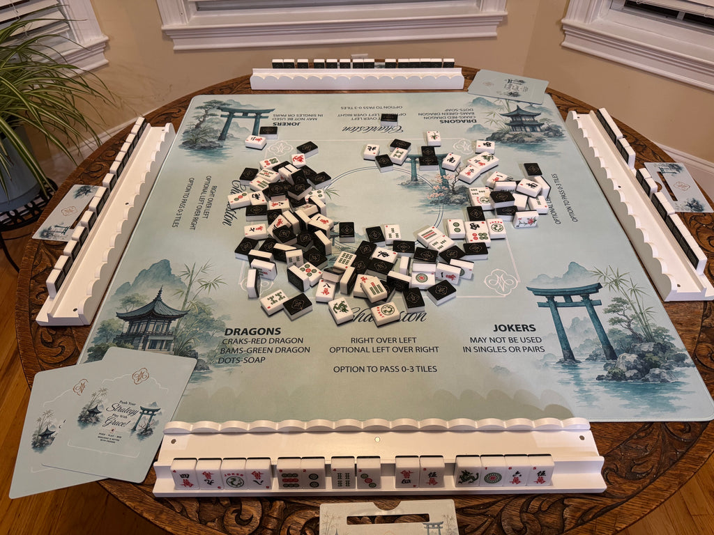 Turquoise Tori & Pagodas Mahjong Mat