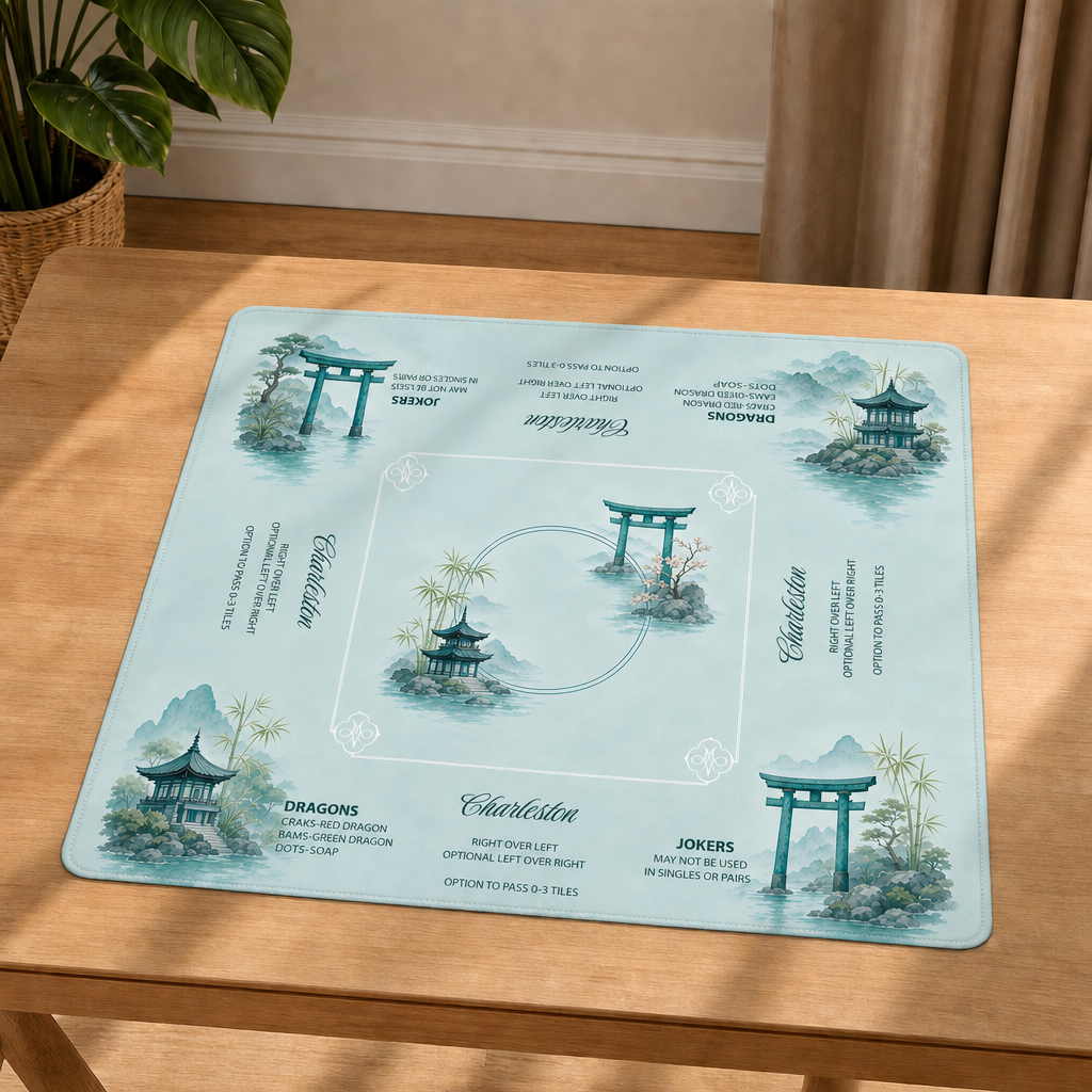 Turquoise Tori & Pagodas Mahjong Mat