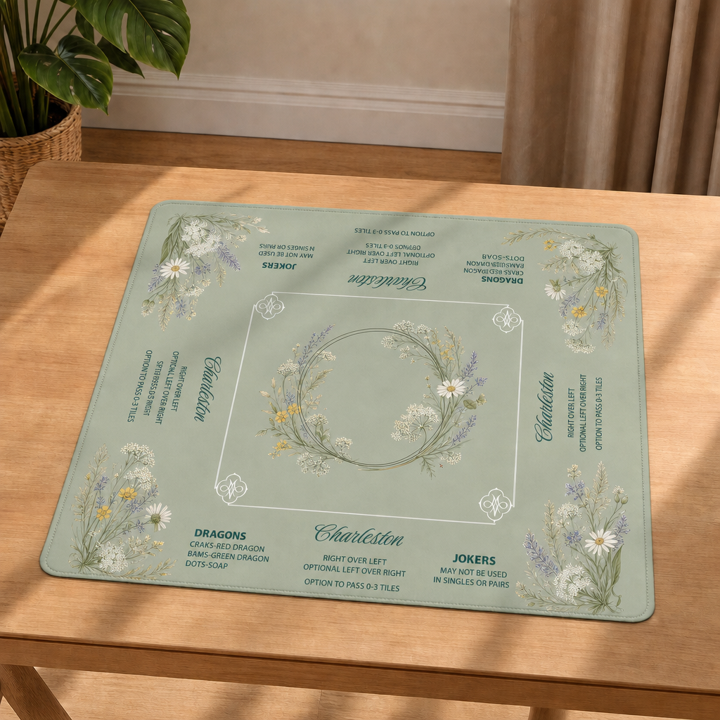 Sage Green Wildflowers Mahjong Mat