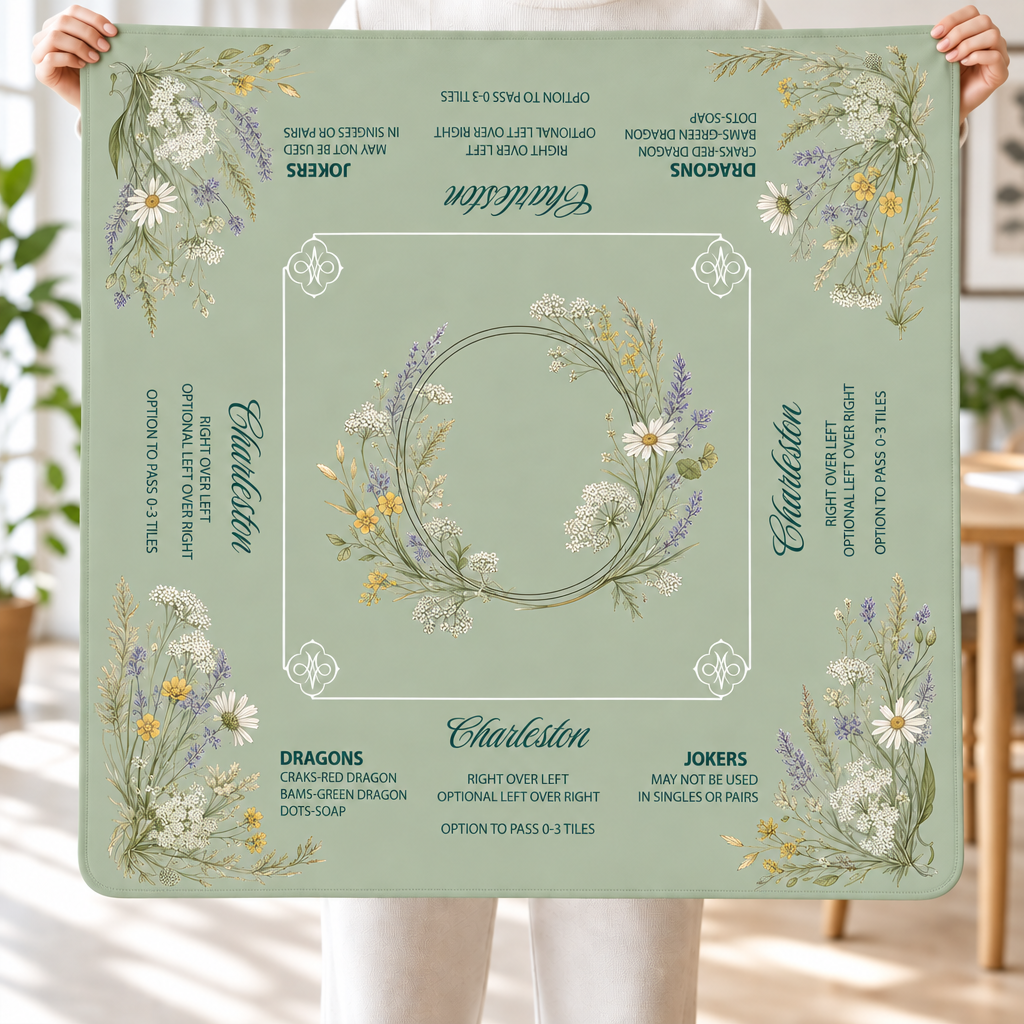 Sage Green Wildflowers Mahjong Mat