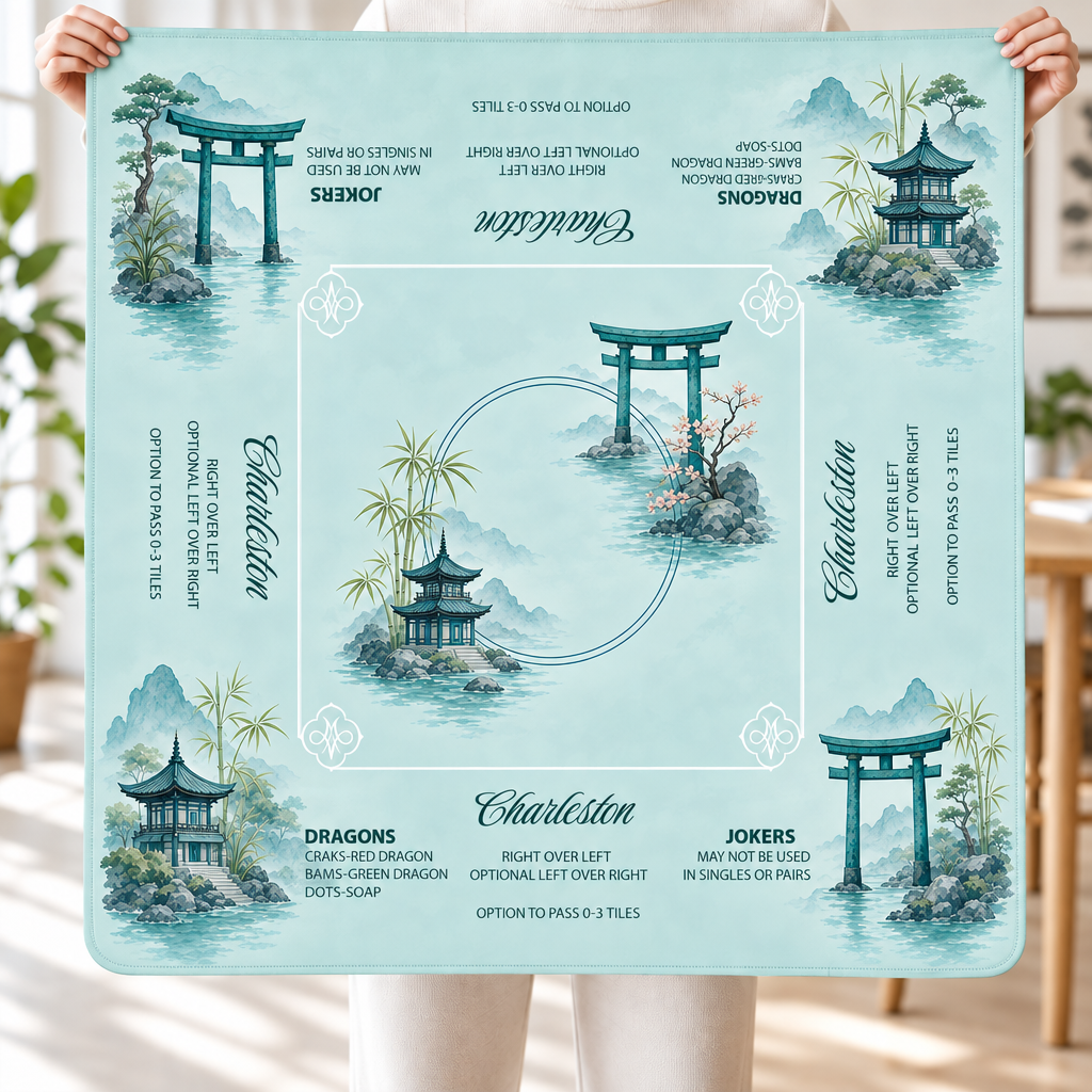 Turquoise Tori & Pagodas Mahjong Mat