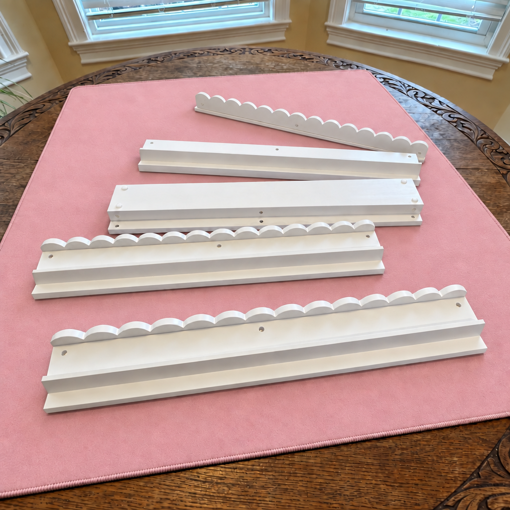 Scalloped Solid Wood Tile Racks with Pushers (Set of 4)