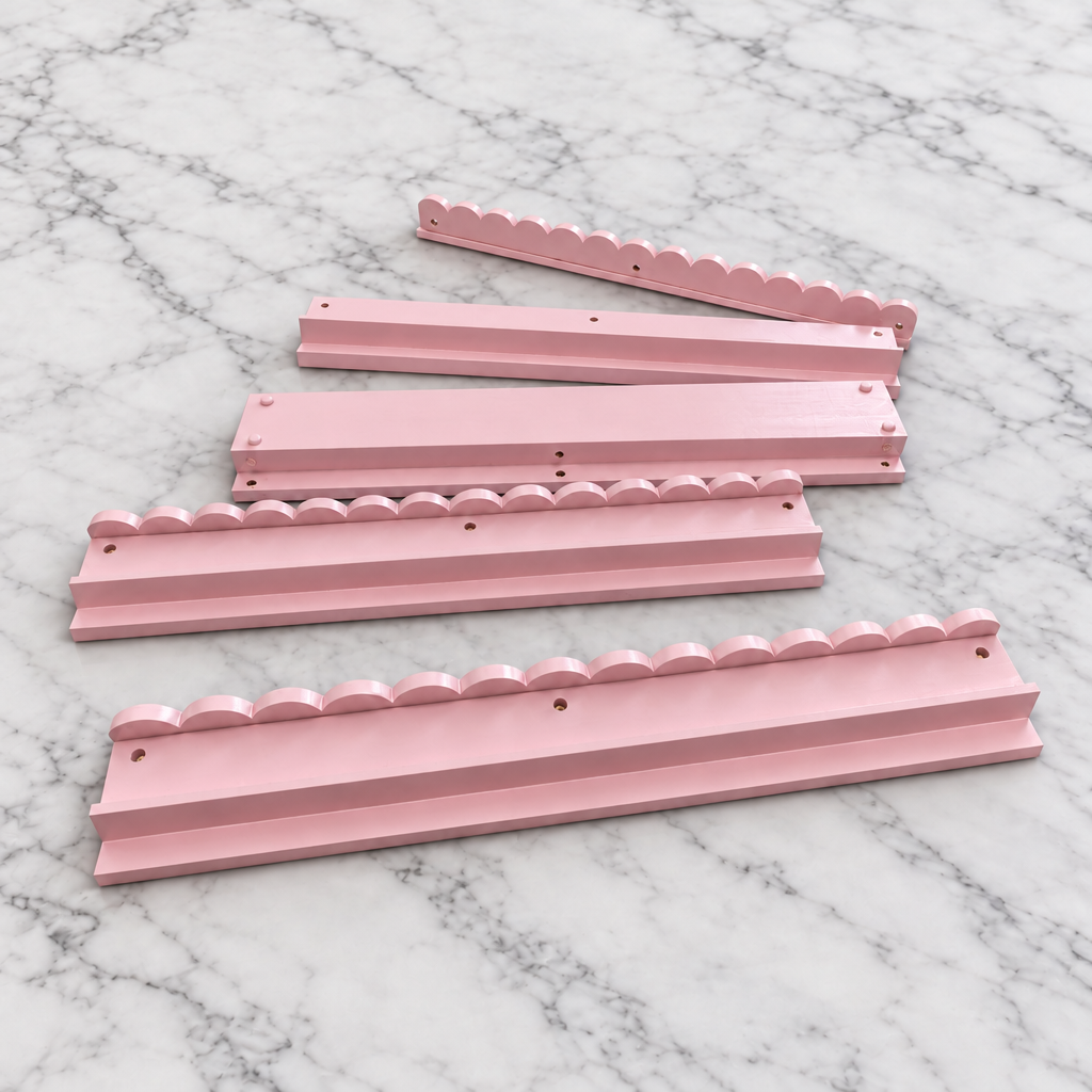 Scalloped Solid Wood Tile Racks with Pushers (Set of 4)