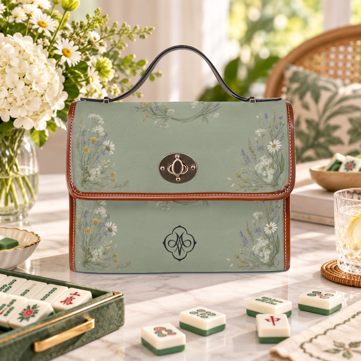 Sage Green Wildflowers Premium Tile Bag