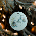 Turquoise Tori & Pagodas I Love Mahjong 3" Double Sided Ceramic Christmas Tree Ornament