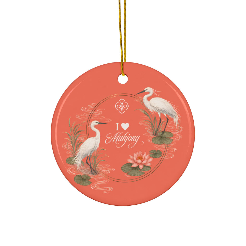 Coral Herons I Love Mahjong 3" Double Sided Ceramic Christmas Tree Ornament