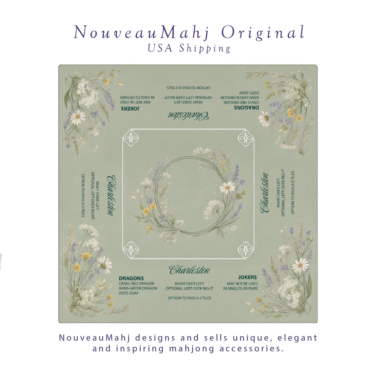 Sage Green Wildflowers Mahjong Mat