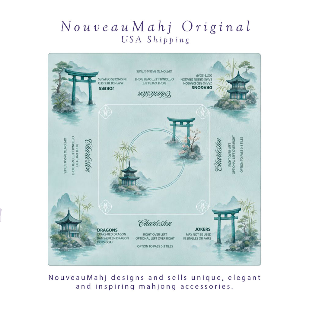Turquoise Tori & Pagodas Mahjong Mat