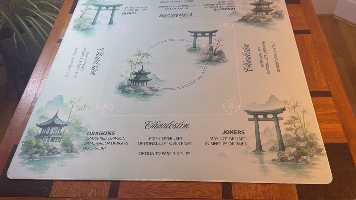 Turquoise Tori & Pagodas Mahjong Mat