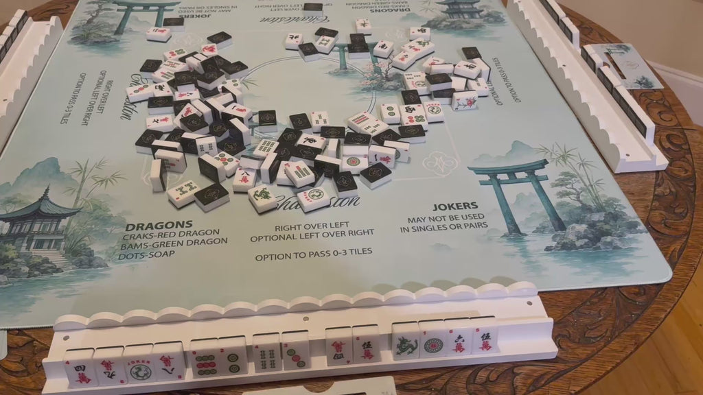 Turquoise Tori & Pagodas Mahjong Mat