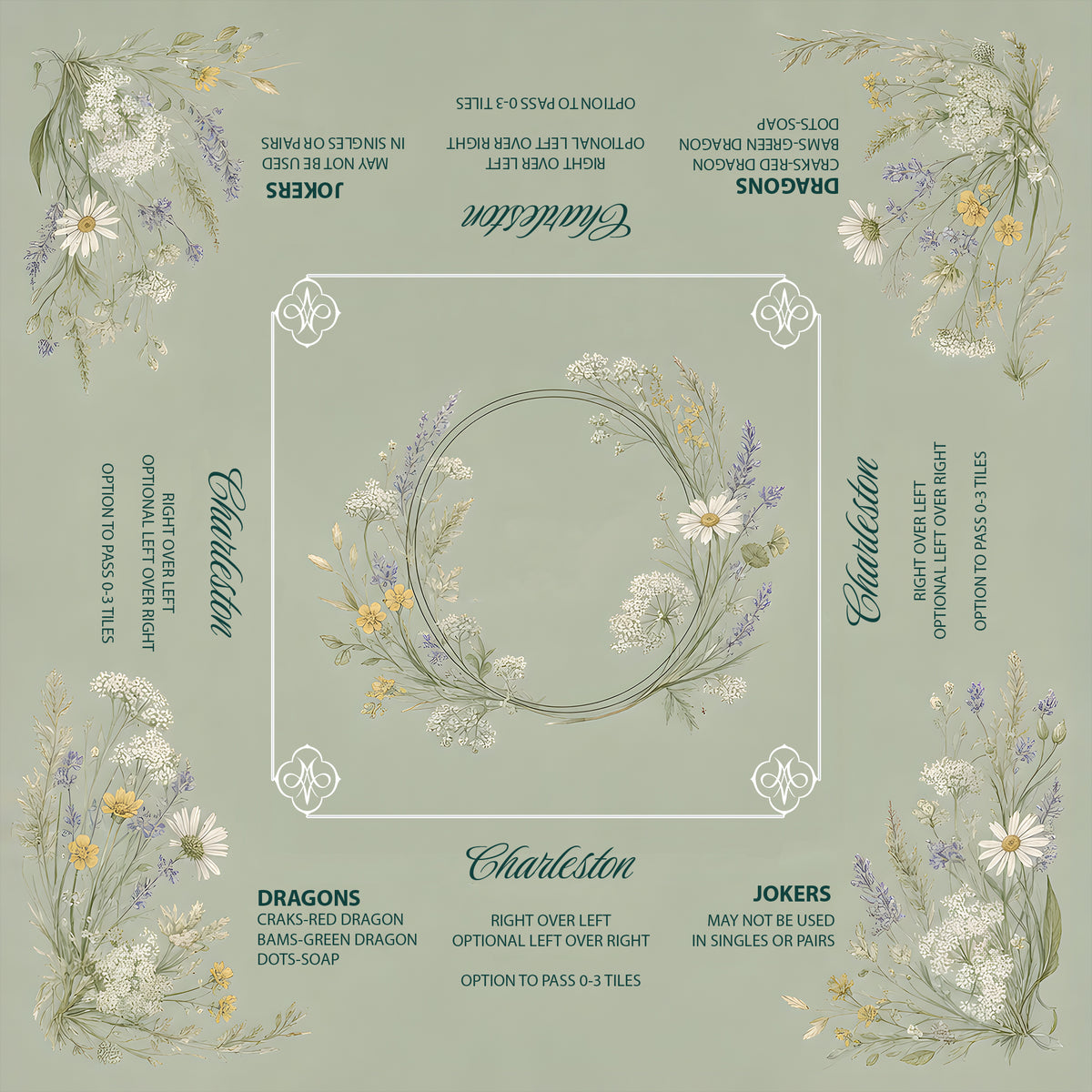Sage Green Wildflowers Mahjong Mat